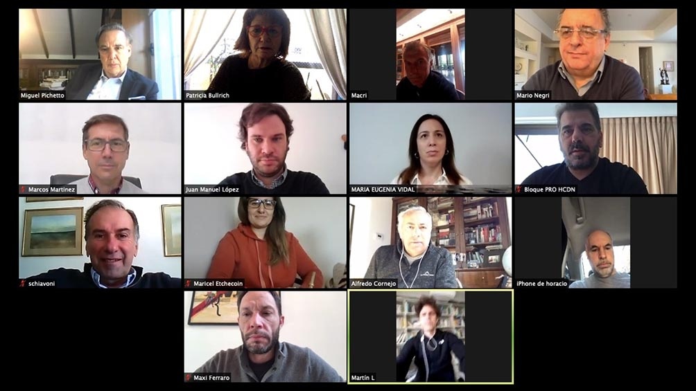 La reunión virtual de este lunes de la Mesa de Juntos por el Cambio. La reunión virtual de este lunes de la Mesa de Juntos por el Cambio.
