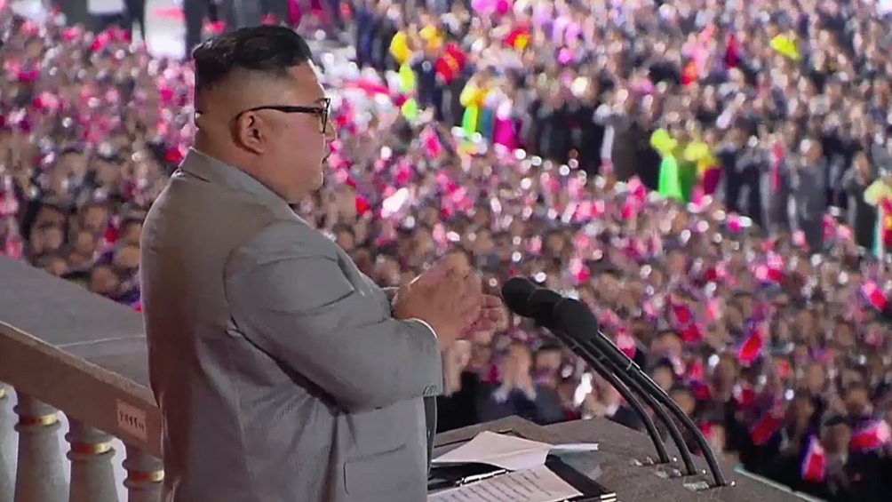 Kim Jong-un, líder de Corea del Norte, durante el discurso Kim Jong-un, líder de Corea del Norte, durante el discurso